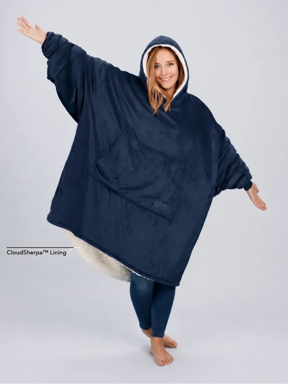 Comfy Oversized Hooded Sherpa Wearable Blanket - Blue Kangaroo Pocket One Size